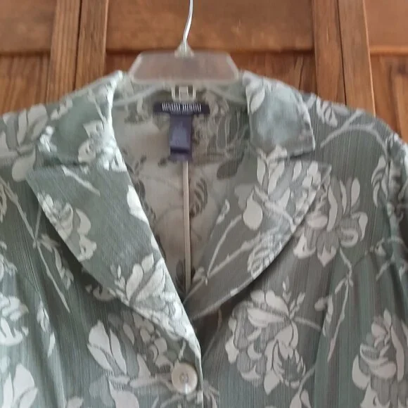 Bisou Bisou by Michele Bohbot  green embossed satin like blazer sz 12 woman's - Picture 2 of 4